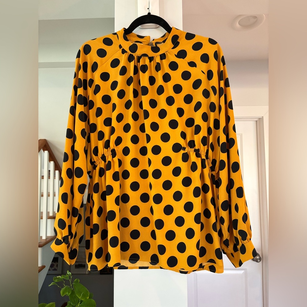 ZARA - Mustard turtleneck blouse with black polka dots - Size XL